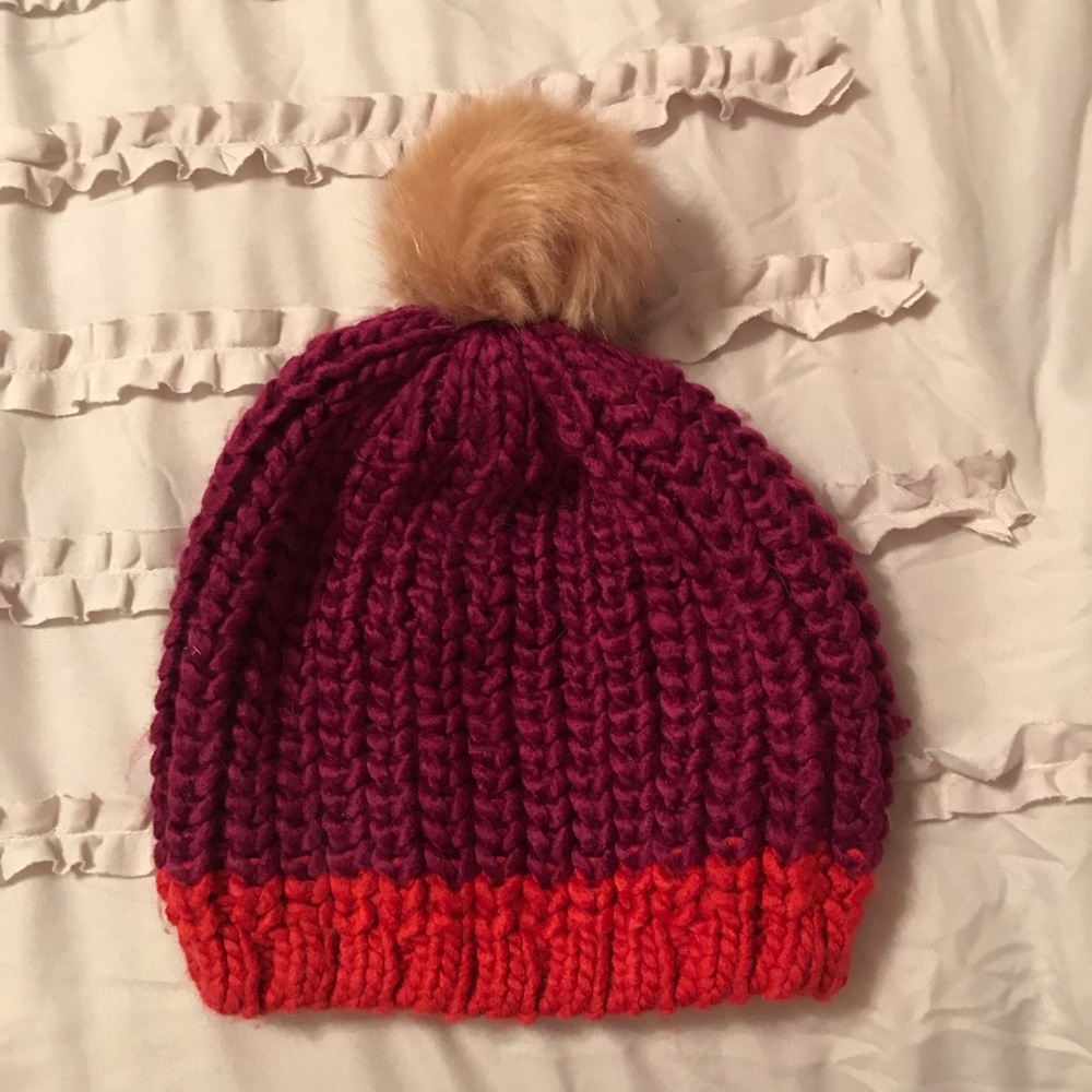 Purple and pink Pom Pom hat